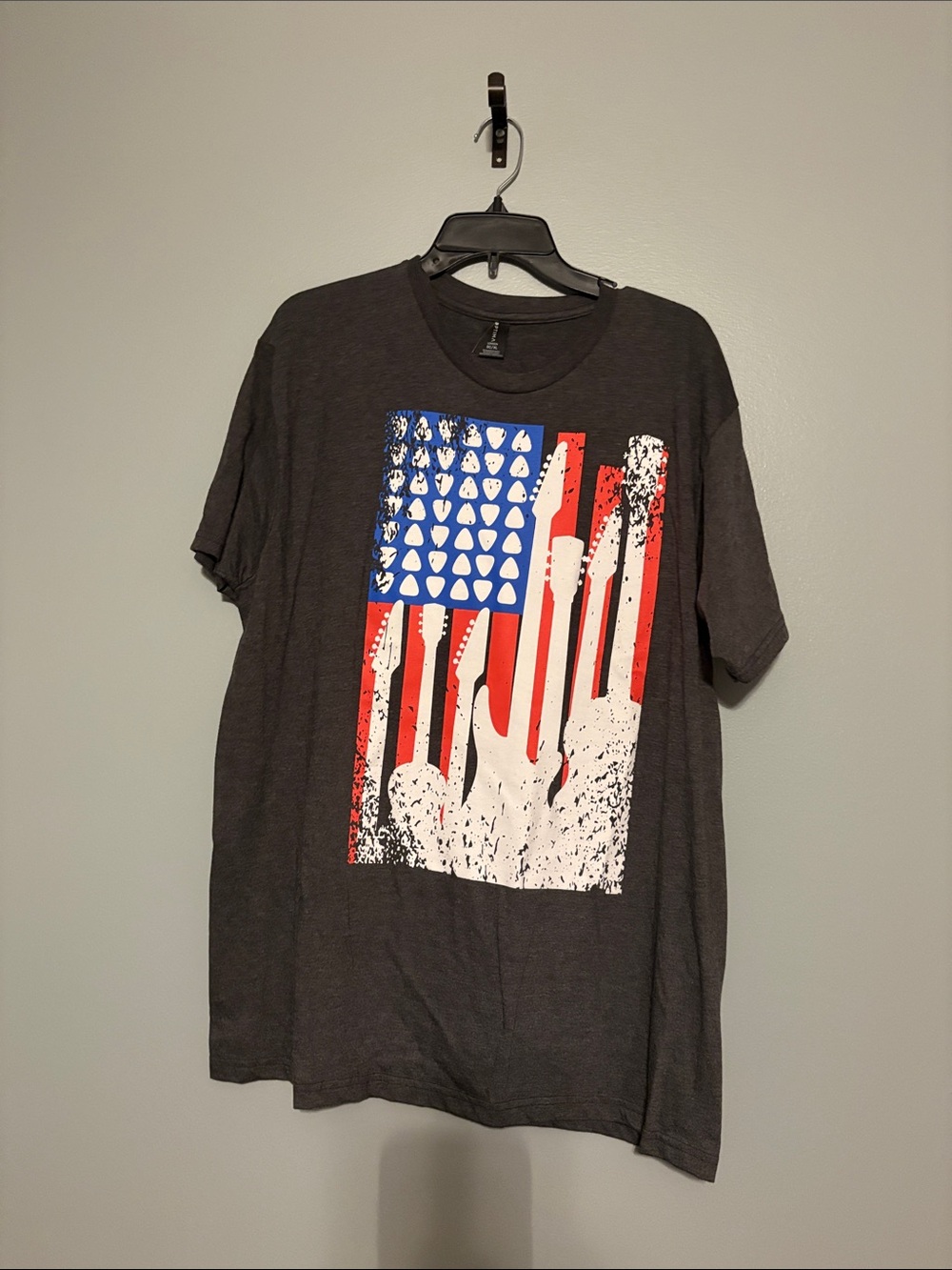Men's Dark Gray Graphic Guitar Flag T-Shirt